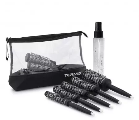 Termix Pro, zestaw 5 okrągłych termicznych szczotek + spray Silky, różne rozmiary