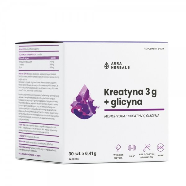 Aura Herbals Kreatyna 3g + Glicyna suplement diety w saszetkach 30x6.41g