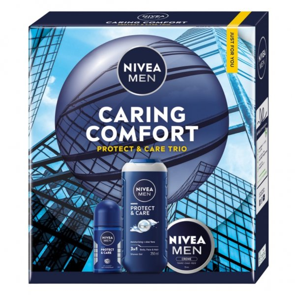 Nivea Men Caring Comfort zestaw żel pod prysznic 3w1 250ml + antyperspirant roll-on 50ml + krem uniwersalny 100ml (M)