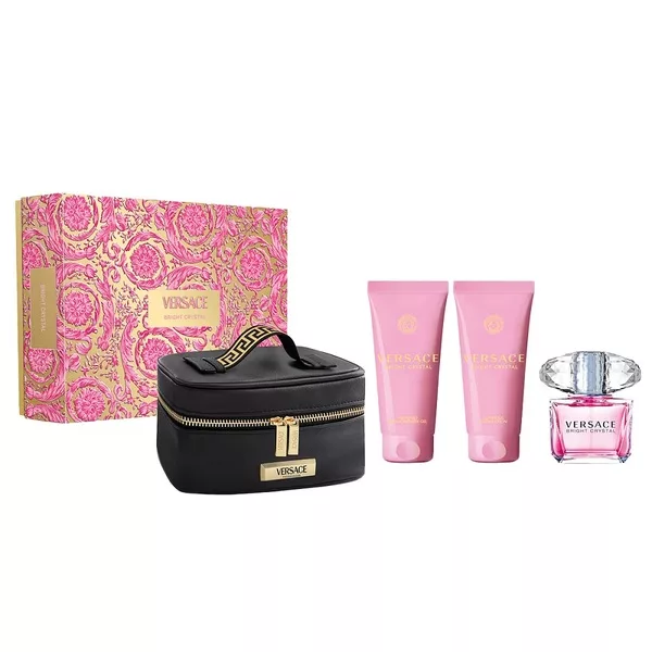 Versace Bright Crystal zestaw woda toaletowa spray 90ml + żel pod prysznic 100ml + balsam do ciała 100ml + kosmetyczka (W)