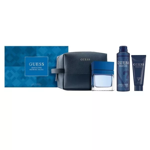 Guess Seductive Homme Blue komplet upominkowy dla mężczyzn: woda toaletowa 100ml, dezodorant spray 226ml, żel pod prysznic 100ml, kosmetyczka