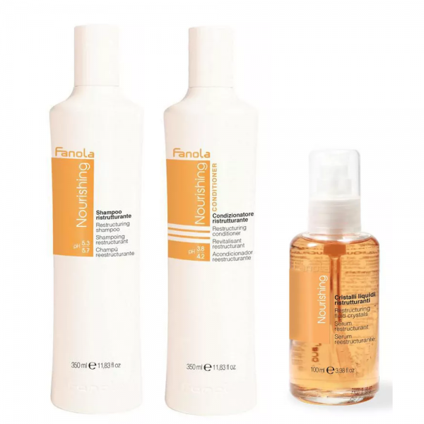 Fanola Nourishing Restructuring, zestaw odbudowujący włosy zniszczone, szampon + odżywka + olejek