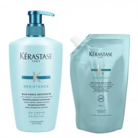 Kerastase Resistance, zestaw do włosów zniszczonych, kąpiel 500ml + refill 500ml