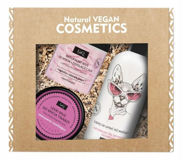 LaQ Music, zestaw, żel Kotka 300ml + mus do mycia twarzy 40g (Magnolia) + mus do depilacji Magnolia 100g (sianko)