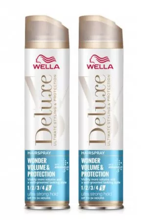 Wella Deluxe Wonder Volume & Protection, ultra mocny lakier do włosów na objętość, dwupak, 2x250ml
