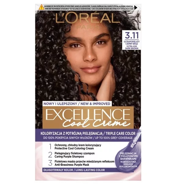 L'Oreal Paris Excellence Cool Creme Trwała Farba do Włosów 3.11 Ultrapopielaty Ciemny Brąz