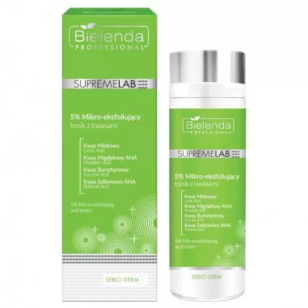 Bielenda Professional Supremelab, Sebio Derm 5%, mikro-eksfoliujący tonik z kwasami, 200ml