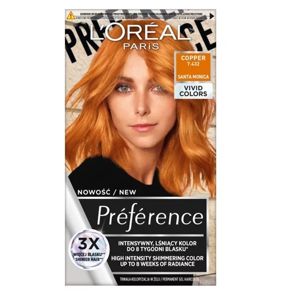 L'Oreal Paris Préférence Vivid Colors, trwała farba do włosów, 7.432 Copper