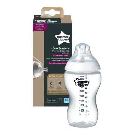Tommee Tippee Closer To Nature butelka do karmienia ze smoczkiem silikonowym dla dzieci 3m+ 340ml