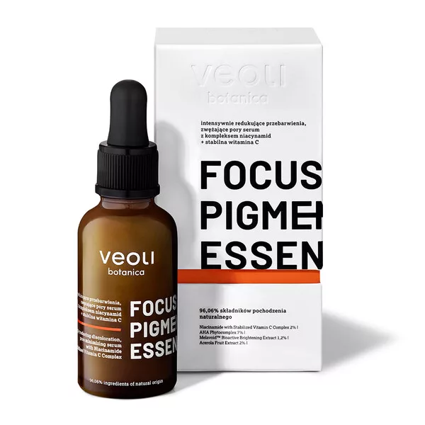 Veoli Botanica Focus Pigmentation Essence intensywnie redukujące przebarwienia i zwężające pory serum z kompleksem niacynamid + stabilna witamina C 30ml - data ważności (6.2026)
