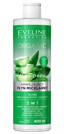 Eveline Organic, nawilżający płyn micelarny do demakijażu z aloesem, 400ml