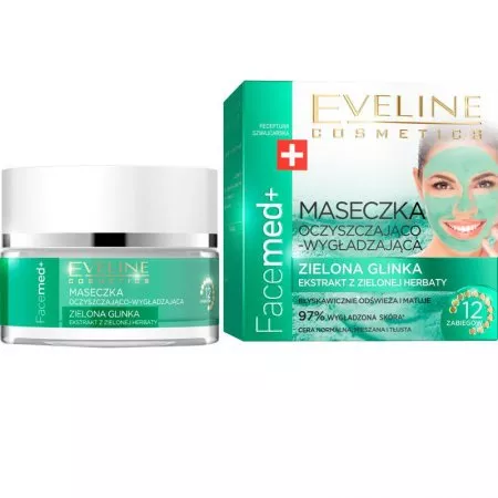 Eveline Cosmetics Facemed+ maseczka oczyszczająco-wygładzająca zielona glinka dla cery normalnej 50ml