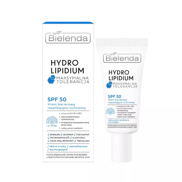 Bielenda Hydro Lipidium Maksymalna Tolerancja, krem barierowy SPF50 nawilżająco-ochronny, 30ml