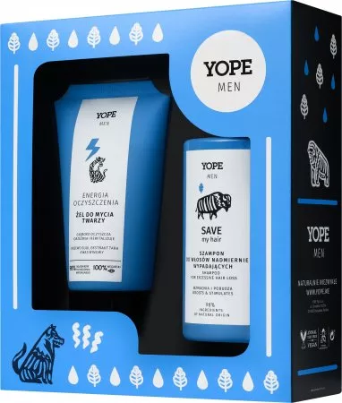 Yope Men Wood, zestaw żel do mycia twarzy 150ml + men save my hair szampon 300ml