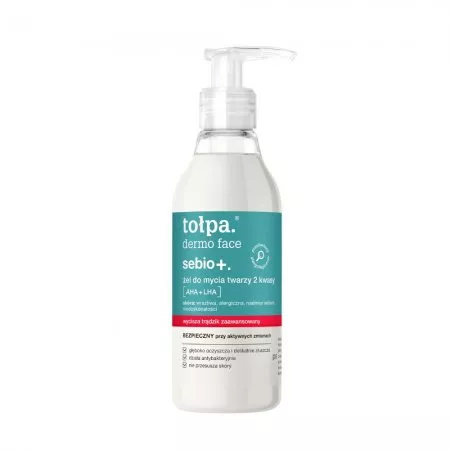 Tołpa Dermo Face Sebio+, żel do mycia twarzy 2 kwasy [AHA + LHA], 195ml