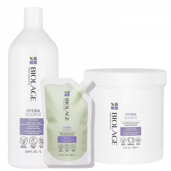 Biolage HydraSource, zestaw XL nawilżający do włosów suchych, szampon + odżywka + kuracja