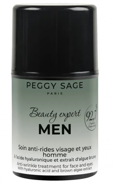 Peggy Sage Beauty Expert Men, krem przeciwzmarszczkowy do twarzy i oczu dla mężczyzn z kwasem hialuronowym i ekstraktem z alg brunatnych, 50ml