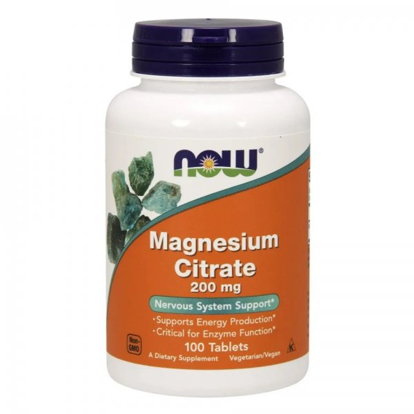Now Foods Magnesium Citrate 200mg suplement diety 100 tabletek
