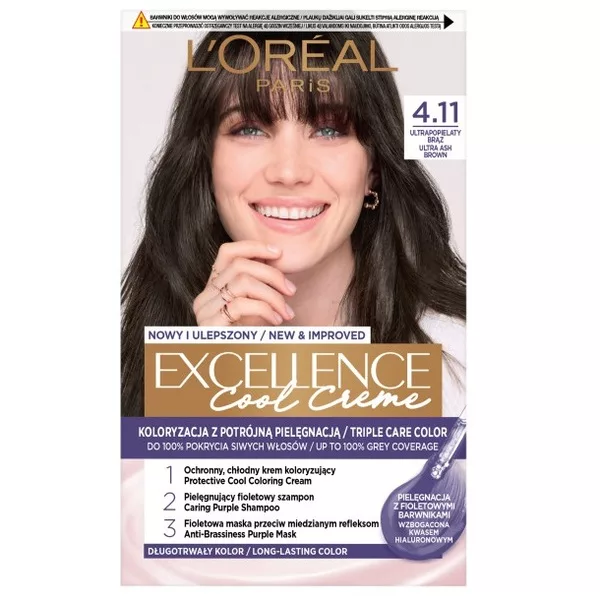 L'Oreal Paris Excellence Cool Creme Trwała Farba do Włosów 4.11 Ultrapopielaty Brąz