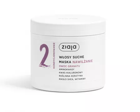 Ziaja Włosy roślinnie pielęgnujemy, owoc granatu, maska nawilżenie do włosów suchych, 350ml