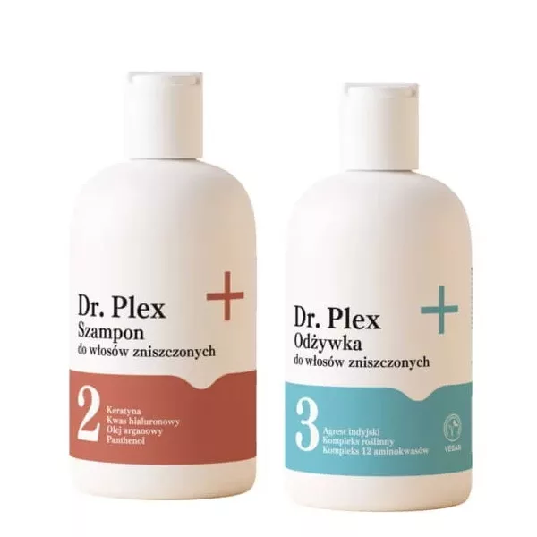 Dr. Plex, zestaw do regeneracji włosów zniszczonych, szampon + odżywka, 2x300ml