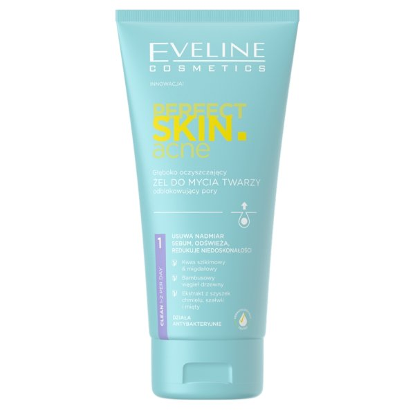 Eveline Cosmetics Perfect Skin.acne, Głęboko oczyszczający żel do mycia twarzy odblokowujący pory, 150ml
