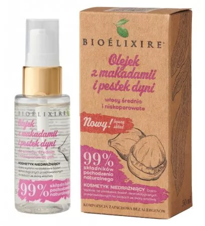 Bioelixire Organic, wegański olejek z makadami i pestek dyni, 50ml