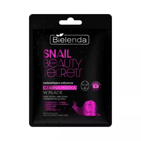 Bielenda Snail Beauty Secrets, rozświetlająco-odżywcza czarna maska w płacie, 1szt.