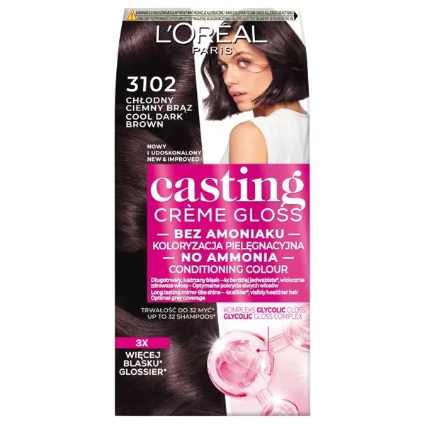 L'Oreal Paris Casting Crème Gloss Farba do włosów 3102 Chłodny ciemny brąz
