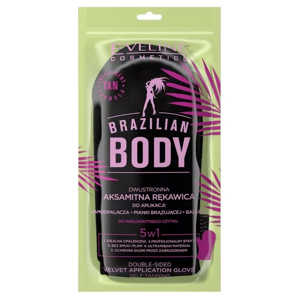 Eveline Brazilian Body, dwustronna aksamitna rękawica do aplikacji produktów do ciała, 1szt