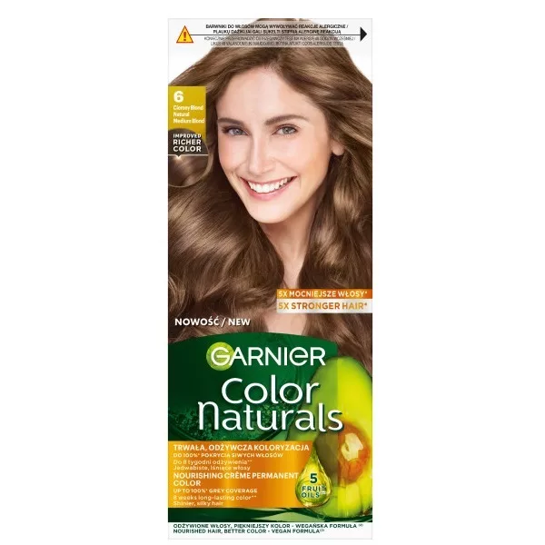 Garnier Color Naturals 6 Ciemny blond, odżywcza farba do włosów, do 100% pokrycia siwych włosów