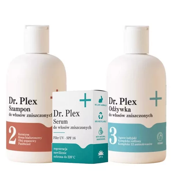 Dr. Plex, zestaw do regeneracji włosów zniszczonych, szampon + odżywka + serum, 2x300ml+20ml
