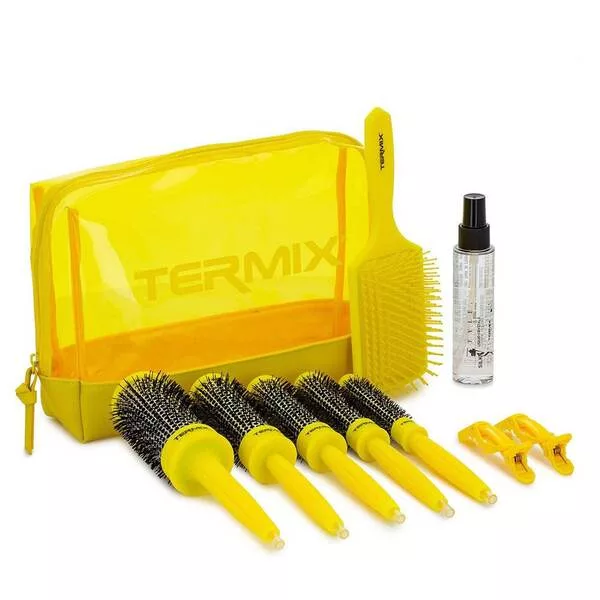 Termix, zestaw 5 żółtych szczotek i akcesoriów + spray Silky 200ml