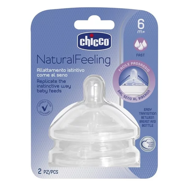 Chicco Natural Feeling smoczek silikonowy na butelkę przepływ szybki dla dzieci 6m+ 2szt.