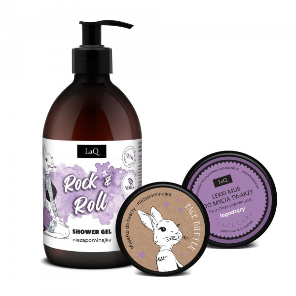 LaQ Niezapominajka Silver, zestaw, żel 500ml + masełko do twarzy 50ml + mus do twarzy 40g (sianko)