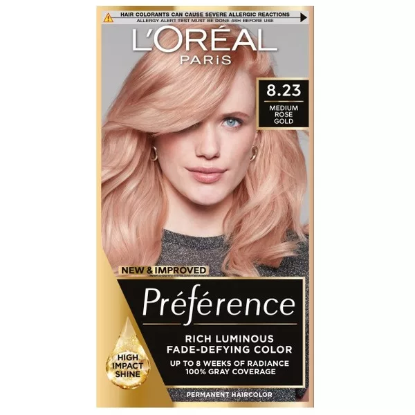 L'Oreal Paris Préférence Trwała Farba do Włosów, 8.23 Santorini Jasny Blond Opalizująco-Złocisty