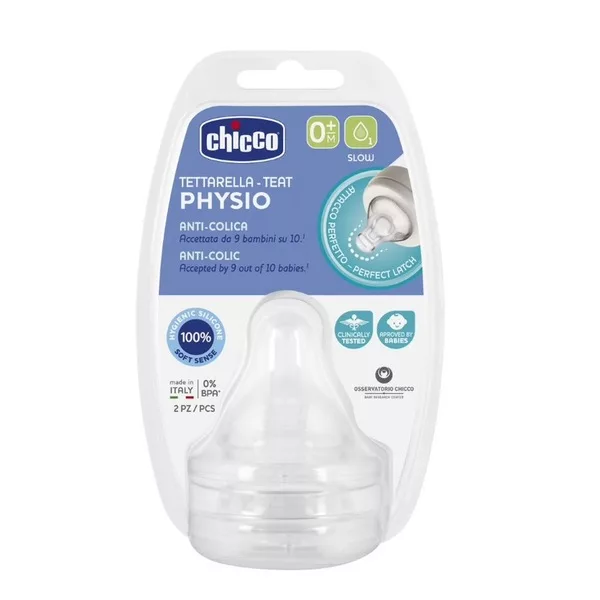 Chicco Physio smoczek antykolkowy na butelkę przepływ wolny dla dzieci 0m+ 2szt