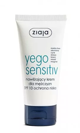 Ziaja Yego Sensitiv, krem nawilżający z filtrem SPF10 dla mężczyzn, 50ml