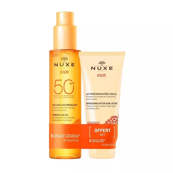 Nuxe Sun zestaw olejek do opalania twarzy i ciała SPF50 150ml + balsam po opalaniu 100ml