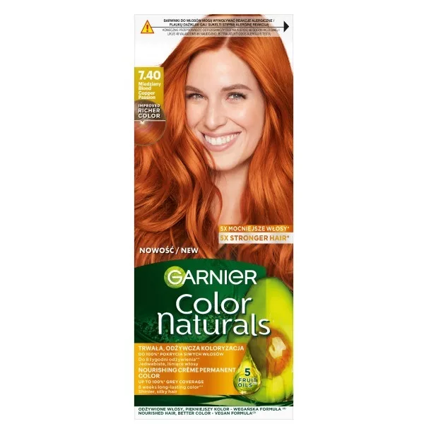 Garnier Color Naturals 7.40 Miedziany blond, farba do włosów, do 100% pokrycia siwych włosów
