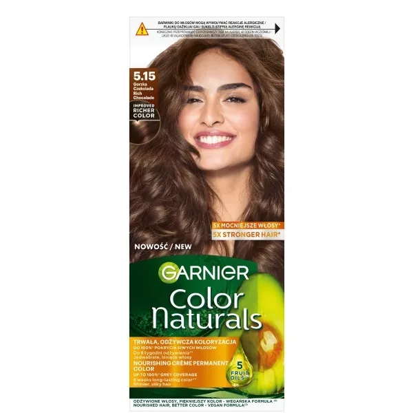 Garnier Color Naturals 5.15 Gorzka czekolada, odżywcza farba do włosów, do 100% pokrycia siwych włosów