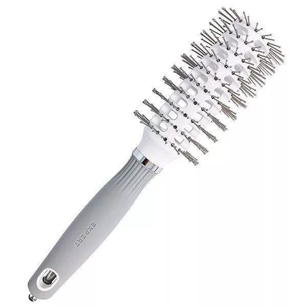 Olivia Garden Expert Blowout Vent, szczotka do suszenia włosów z podwójnym włosiem, Double Bristles White&Grey 45mm