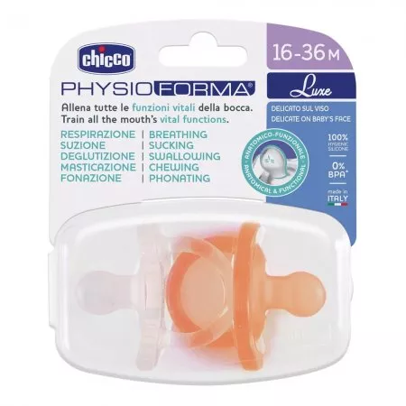 Chicco PhysioForma Luxe smoczek silikonowy uspokajający dla dzieci 16-36m Pomarańczowy 2szt.