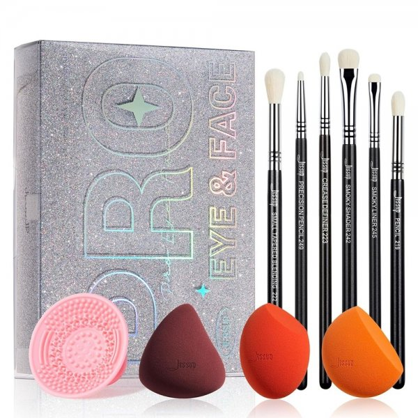 Jessup Beauty Kit zestaw pędzli i gąbeczek szkatułka T504 10szt