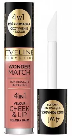 Eveline Cosmetics Wonder Match, róż i pomadka w płynie Velour Cheek&Lip, 01, 4,5ml