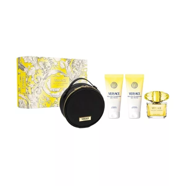 Versace Yellow Diamond zestaw woda toaletowa spray 90ml + żel pod prysznic 100ml + balsam do ciała 100ml + kosmetyczka (W)
