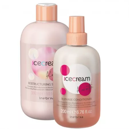 Inebrya Ice Cream Keratin, restrukturyzujący zestaw z keratyną do włosów, szampon + odżywka