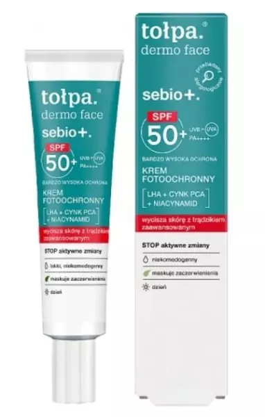 Tołpa Dermo Face Sebio+ SPF 50+, krem fotoochronny do twarzy do skóry trądzikowej, 40ml