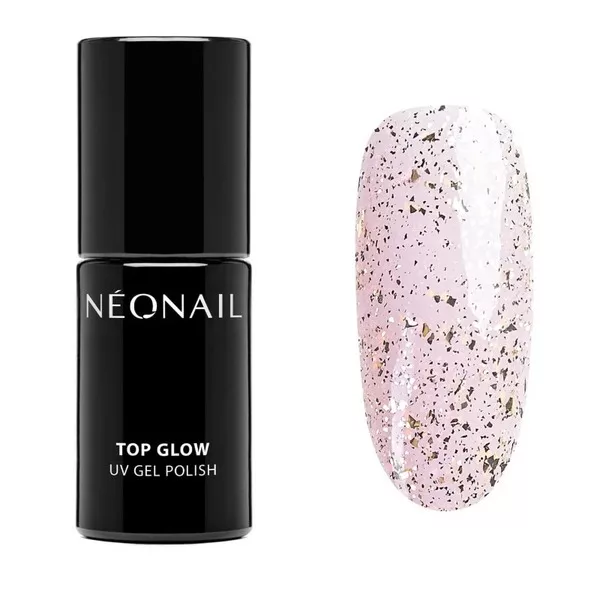 Neonail Top Glow Gold Flakes, top hybrydowy, 7.2ml