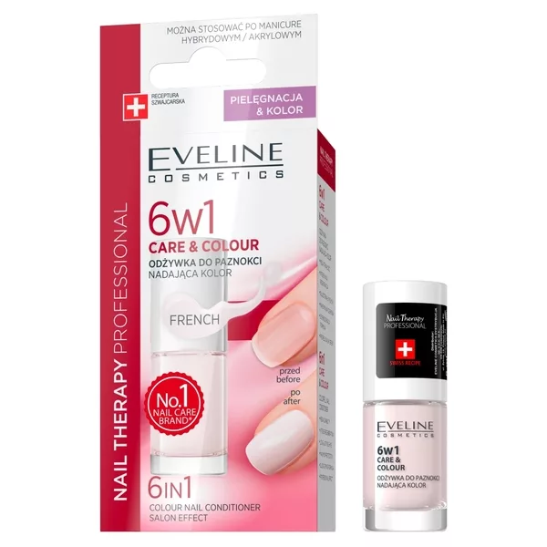 Eveline Nail Therapy Professional, skoncentrowana odżywka do paznokci nadająca kolor 6w1, french, 5ml